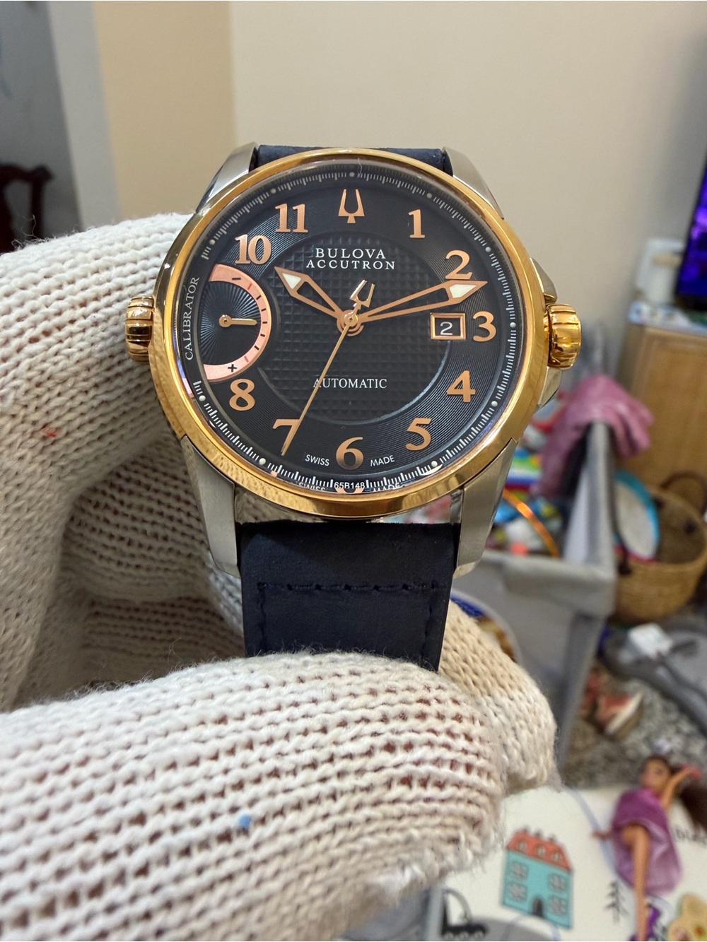 Bulova Accutron Calibrator Swiss Automatic Mens Watch Two Tone Black Dial 65B148